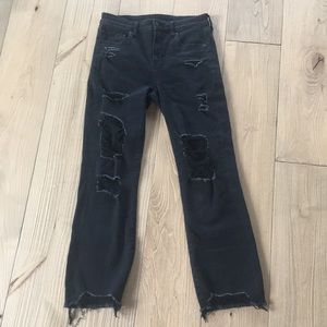 high-waisted crop flare black ripped jeans